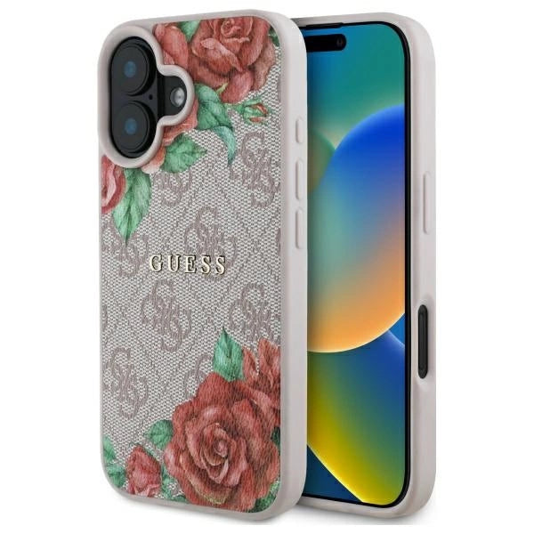 Guess GUHMP16SP4ROPEMCP iPhone 16 6.1" pink/pink hardcase 4G Flowers Print MagSafe_0