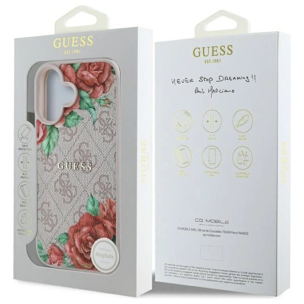 Guess GUHMP16SP4ROPEMCP iPhone 16 6.1" pink/pink hardcase 4G Flowers Print MagSafe_7