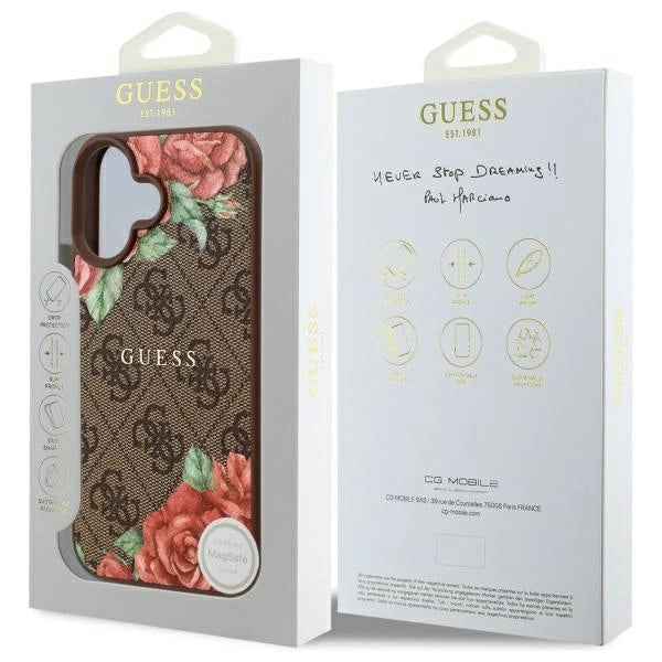 Guess GUHMP16SP4ROPEMCW iPhone 16 6.1" brown/brown hardcase 4G Flowers Print MagSafe_7