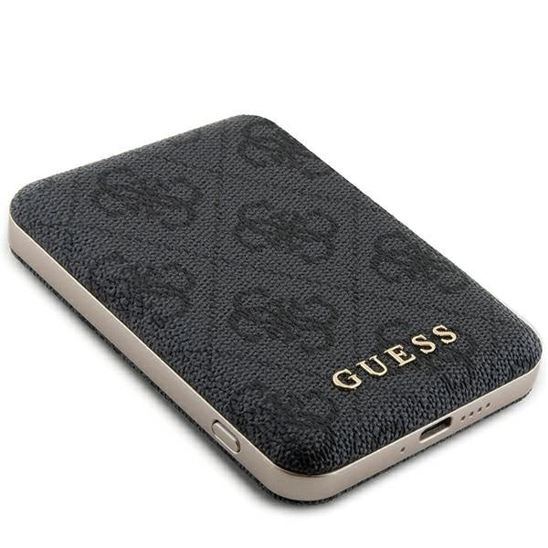 Guess Powerbank inductive 15W GUPB5FP4EMGK 5000mAh black/black 4G Leather Metal Logo MagSafe_2