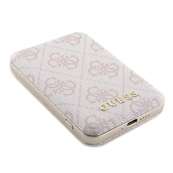 Guess Powerbank inductive 15W GUPB5FP4EMGP 5000mAh pink/pink 4G Leather Metal Logo MagSafe_2