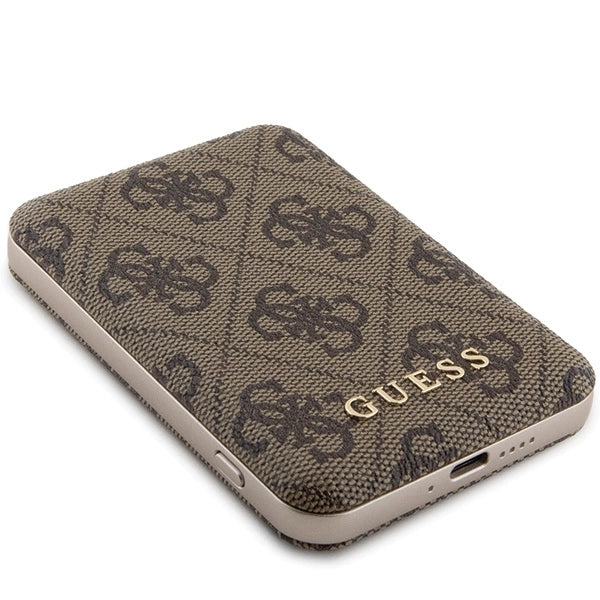 Guess Powerbank inductive 15W GUPB5FP4EMGW 5000mAh brown/brown 4G Leather Metal Logo MagSafe_2