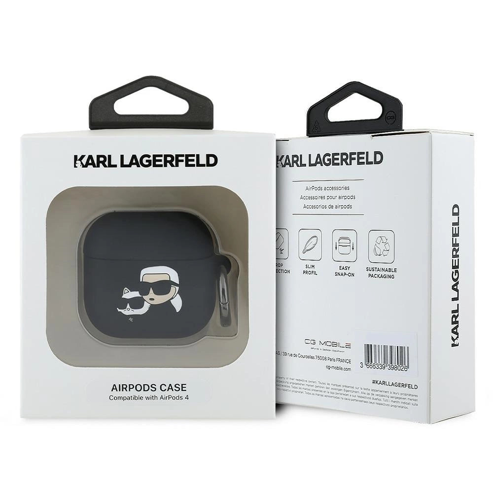 Karl Lagerfeld KLA4RUNKCHK AirPods 4 cover black/black Silicone Karl&Chaupette Head 3D_2