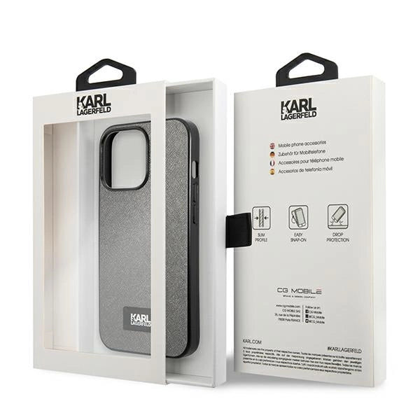 Karl Lagerfeld Saffiano Plaque Case for iPhone 13 Pro Max 6.7" - Silver_7