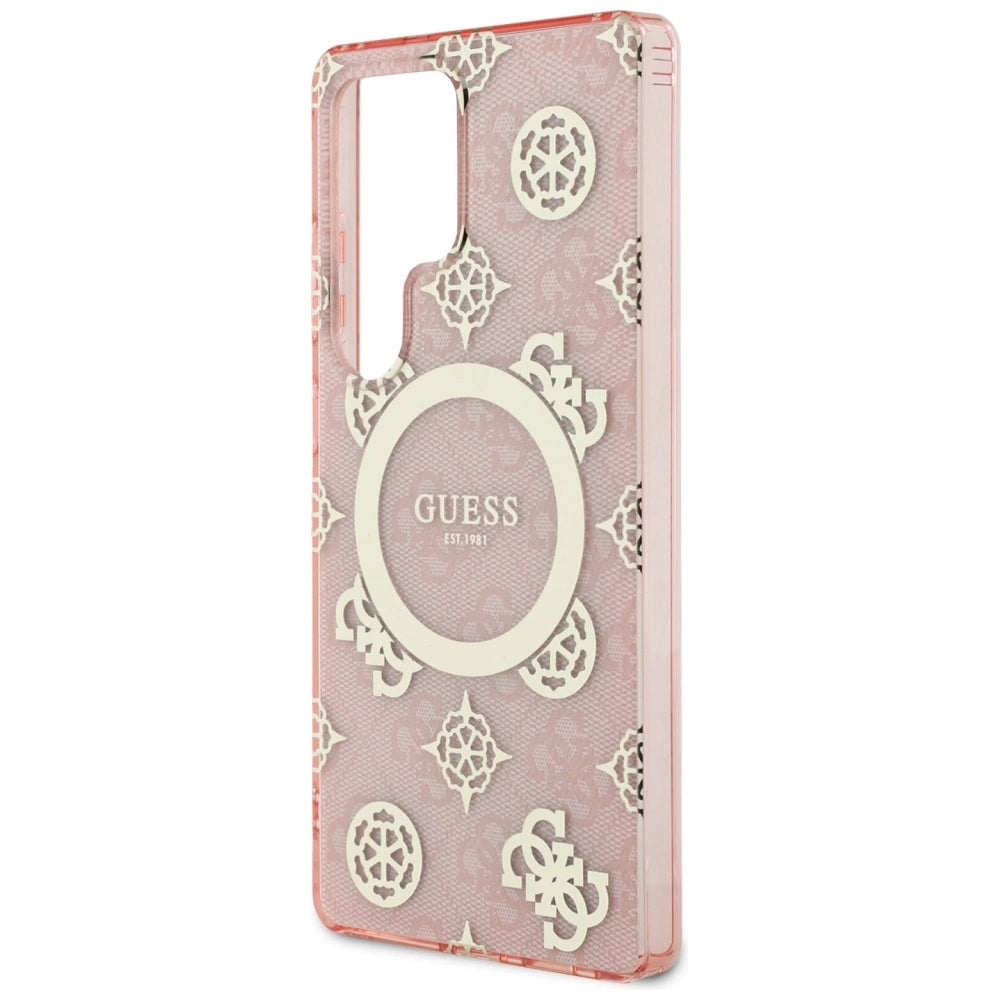 Guess 4G Background Gold Electroplated Peony Pattern MagSafe Case for Samsung Galaxy S25 Ultra Pink_5