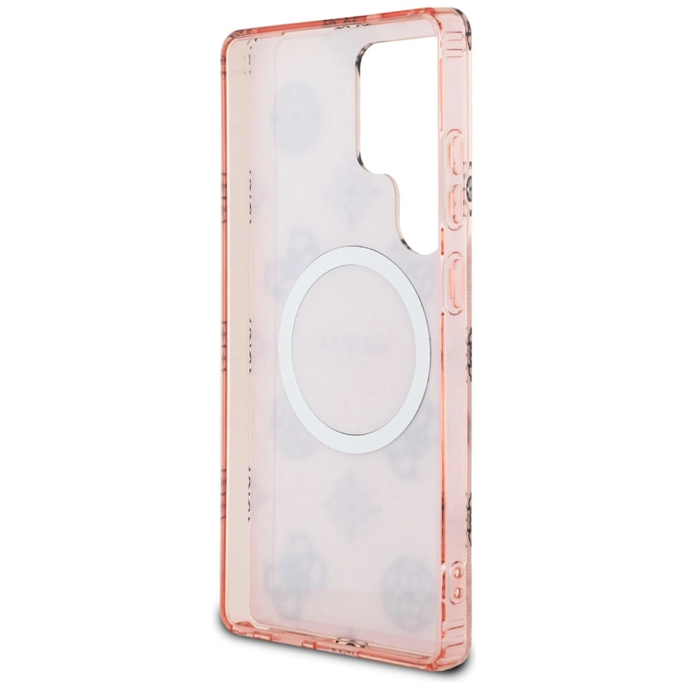 Guess 4G Background Gold Electroplated Peony Pattern MagSafe Case for Samsung Galaxy S25 Ultra Pink_6