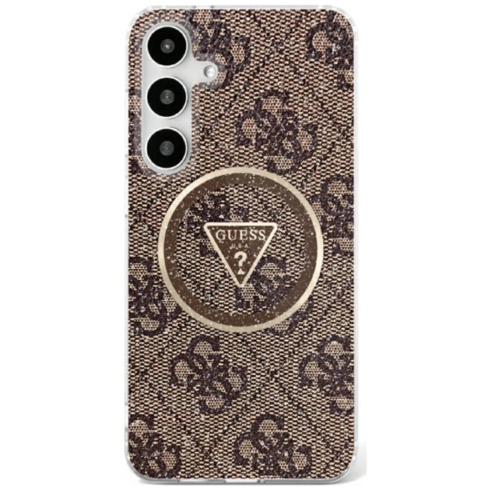 Guess 4G Glitter Triangle Buttons MagSafe Case for Samsung Galaxy S25 Brown_0
