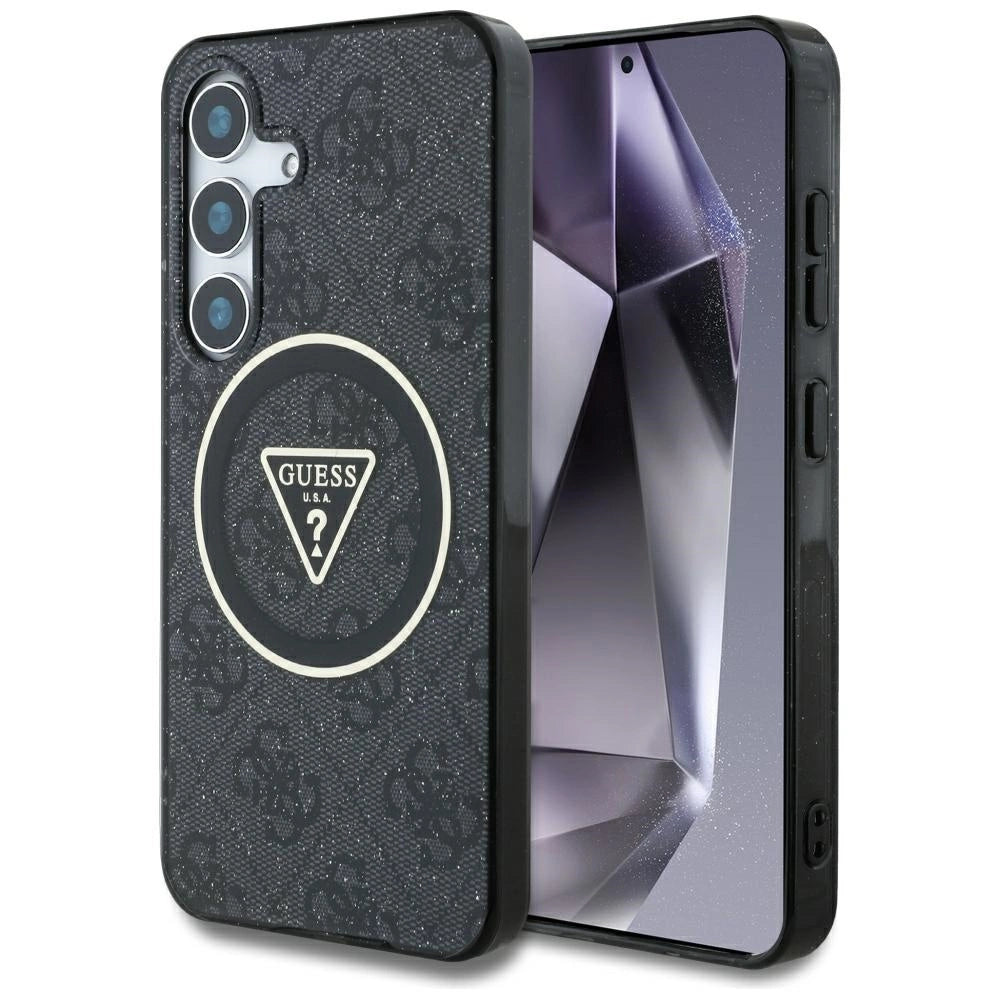 Guess 4G Glitter Triangle Buttons MagSafe Case for Samsung Galaxy S25 Plus Black_0