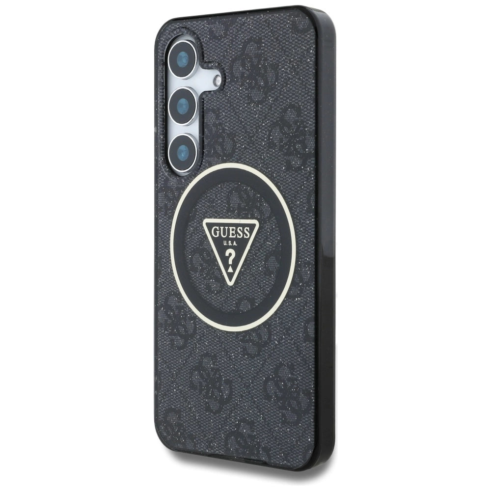 Guess 4G Glitter Triangle Buttons MagSafe Case for Samsung Galaxy S25 Plus Black_1