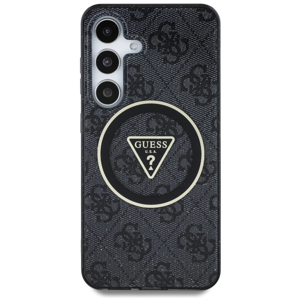 Guess 4G Glitter Triangle Buttons MagSafe Case for Samsung Galaxy S25 Plus Black_2