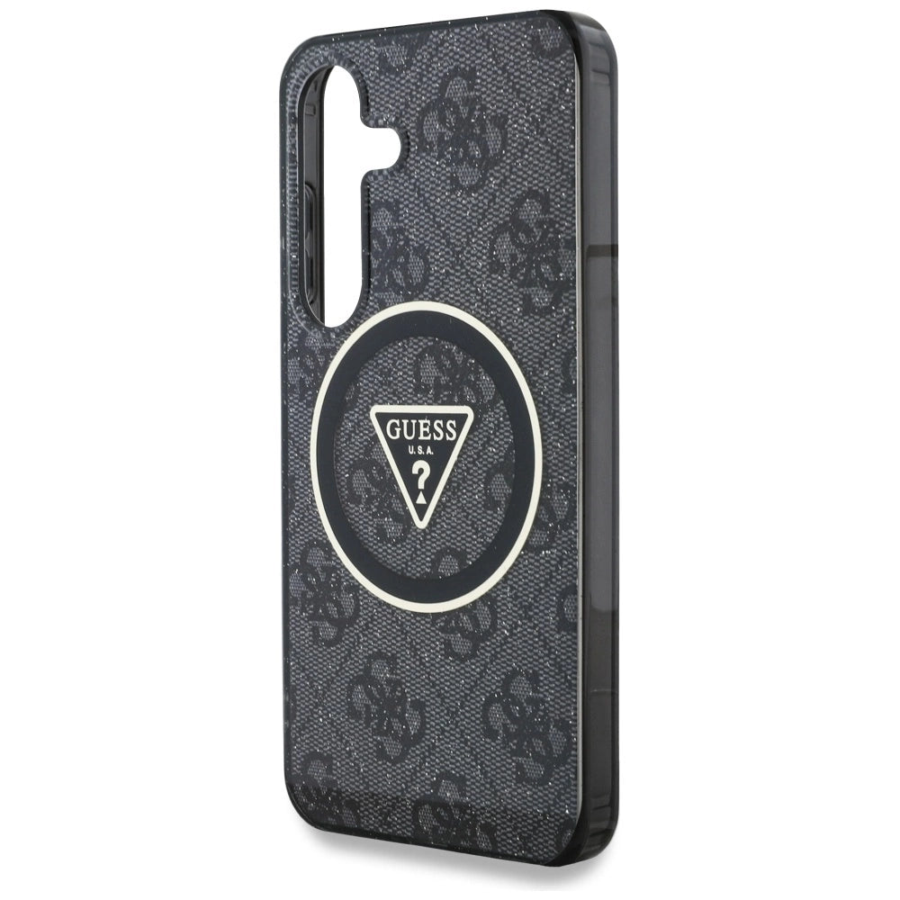 Guess 4G Glitter Triangle Buttons MagSafe Case for Samsung Galaxy S25 Plus Black_5