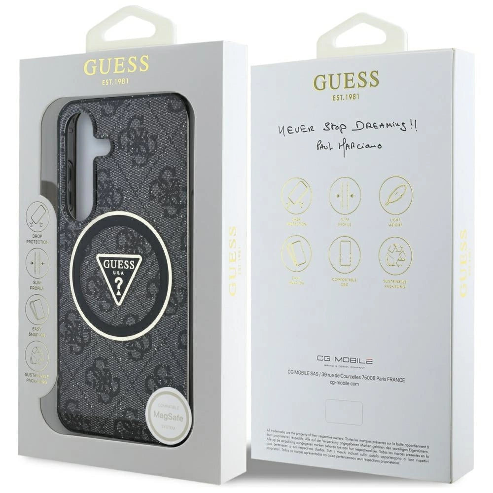 Guess 4G Glitter Triangle Buttons MagSafe Case for Samsung Galaxy S25 Plus Black_7