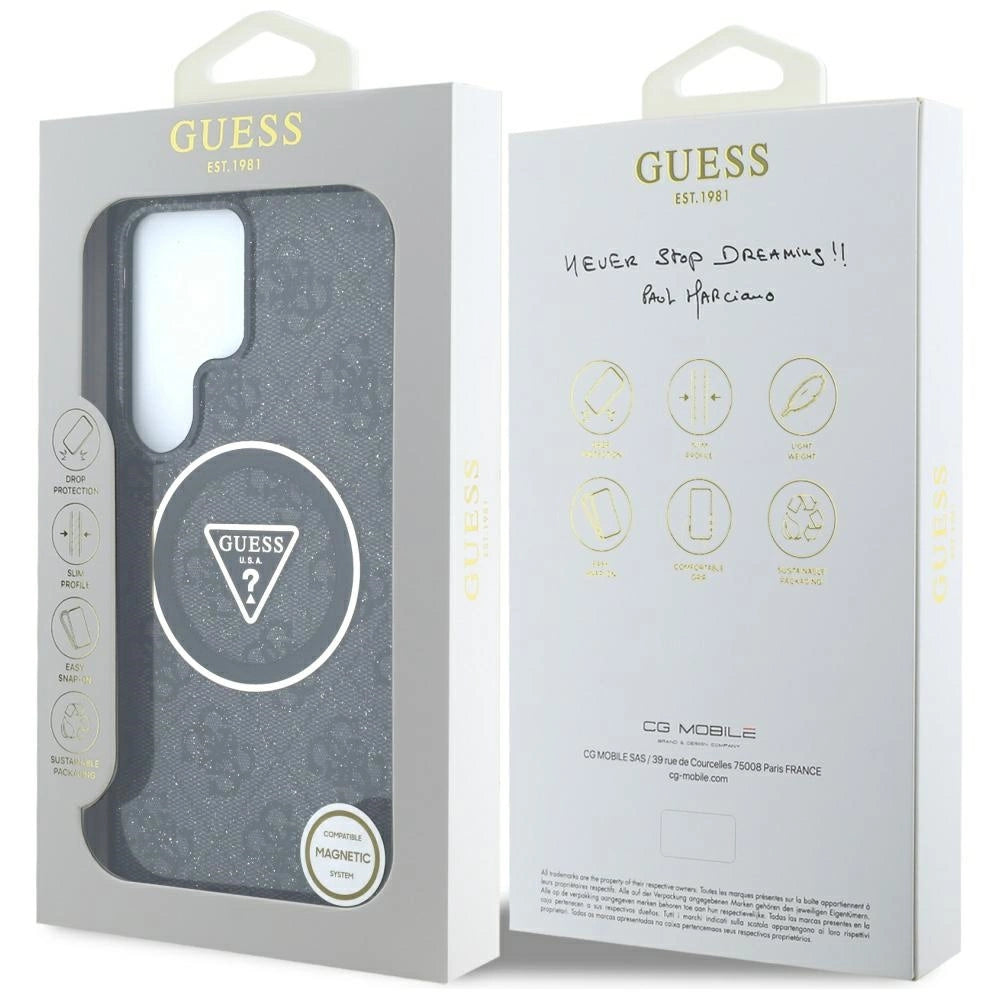 Guess 4G Glitter Triangle Buttons MagSafe Case for Samsung Galaxy S25 Ultra Black_7
