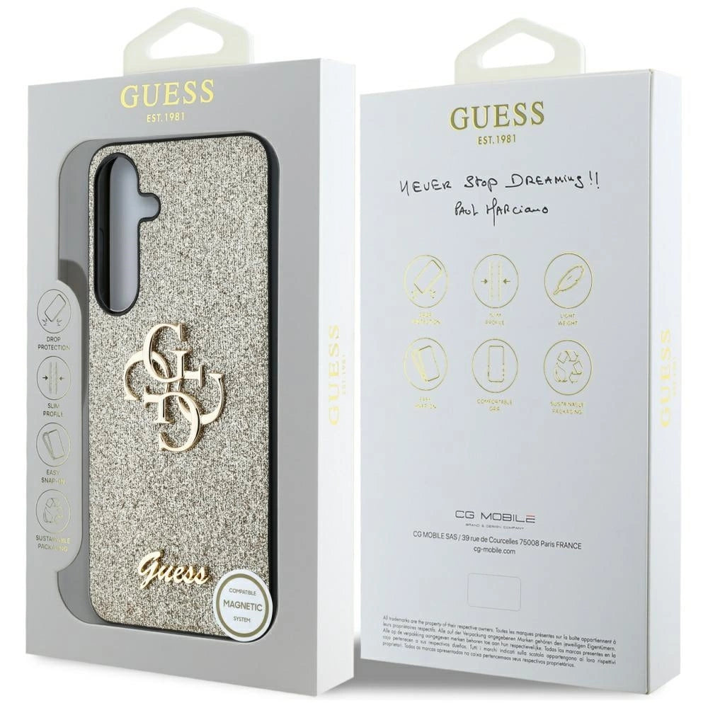 Guess Fixed Glitter Big 4G Metal Logo case for Samsung Galaxy S25 gold_7