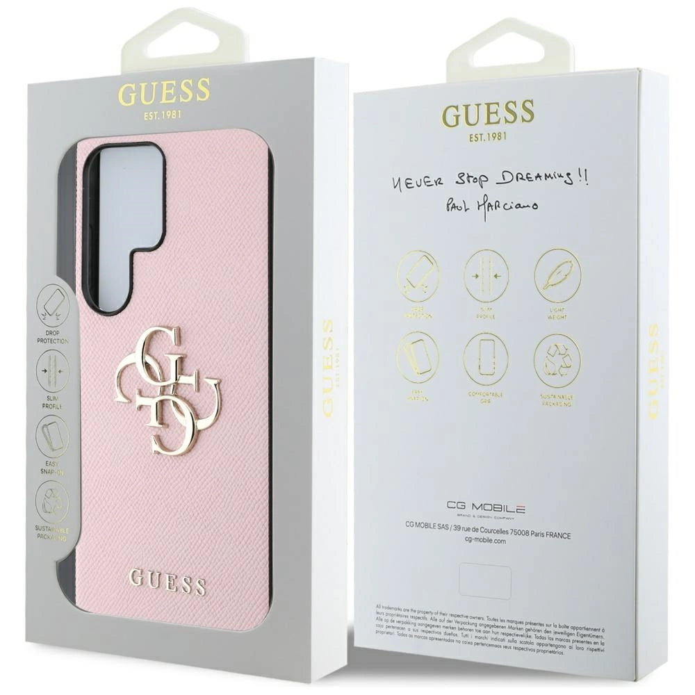 Guess Grained Big 4G Logo Small Classic Logo Case for Samsung Galaxy S25 Ultra pink_7