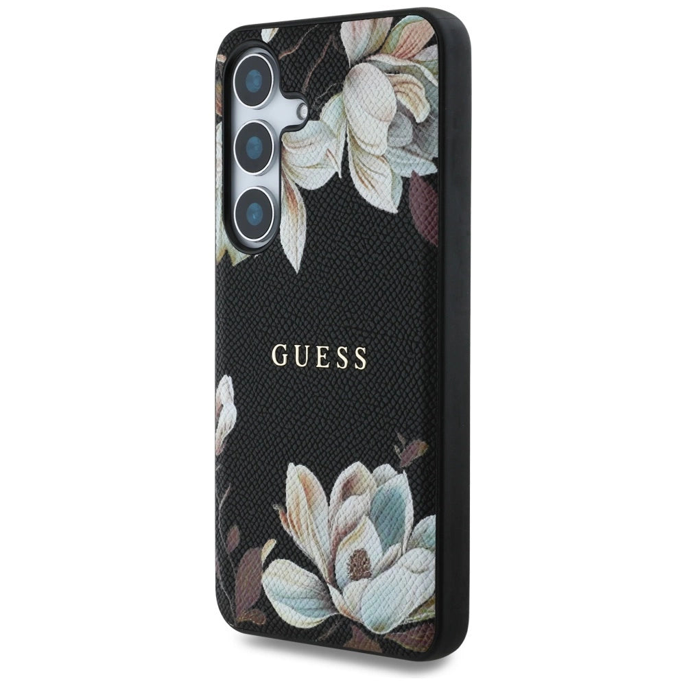 Guess Grained Printed Flower Pattern MagSafe case for Samsung Galaxy S25 black_1