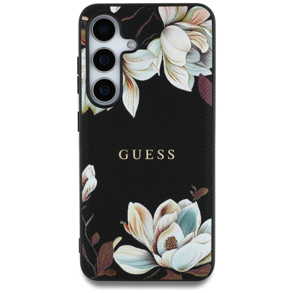 Guess Grained Printed Flower Pattern MagSafe case for Samsung Galaxy S25 black_2