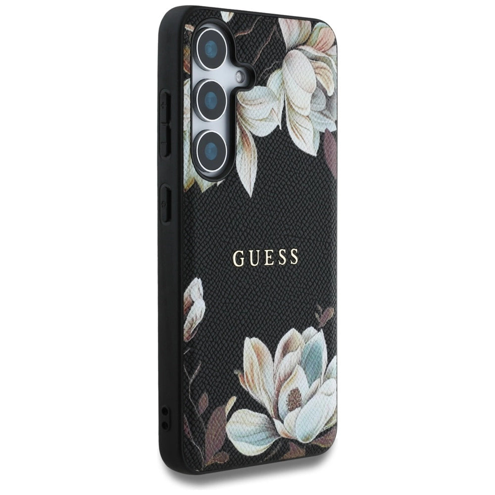 Guess Grained Printed Flower Pattern MagSafe case for Samsung Galaxy S25 black_3