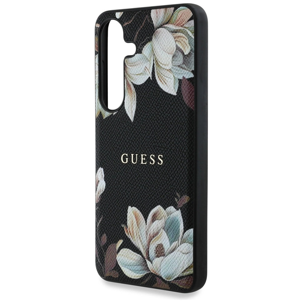 Guess Grained Printed Flower Pattern MagSafe case for Samsung Galaxy S25 black_5