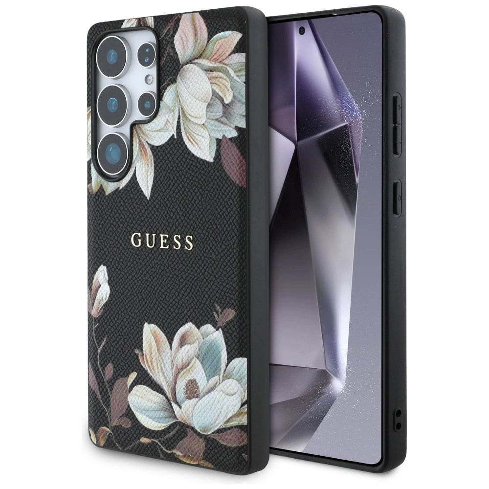 Guess Grained Printed Flower Pattern MagSafe case for Samsung Galaxy S25 Ultra black_0