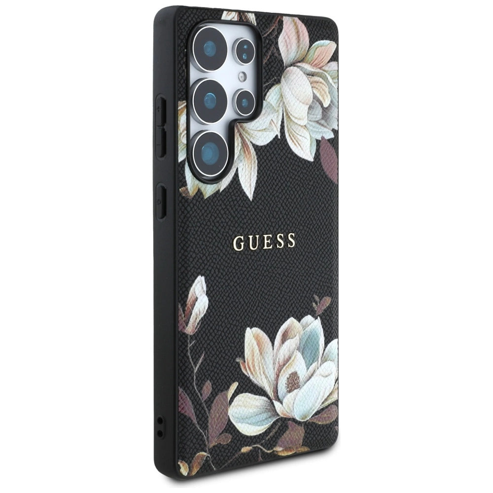 Guess Grained Printed Flower Pattern MagSafe case for Samsung Galaxy S25 Ultra black_3
