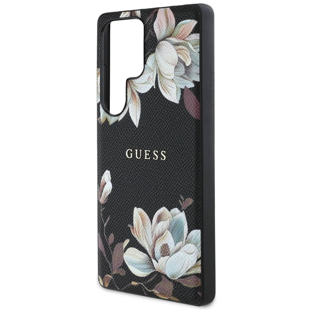 Guess Grained Printed Flower Pattern MagSafe case for Samsung Galaxy S25 Ultra black_5