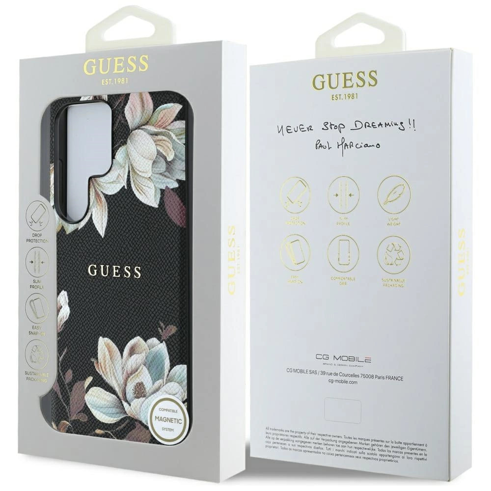 Guess Grained Printed Flower Pattern MagSafe case for Samsung Galaxy S25 Ultra black_7