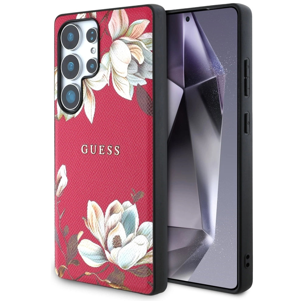 Guess Grained Printed Flower Pattern MagSafe Case for Samsung Galaxy S25 Ultra Fuchsia_0