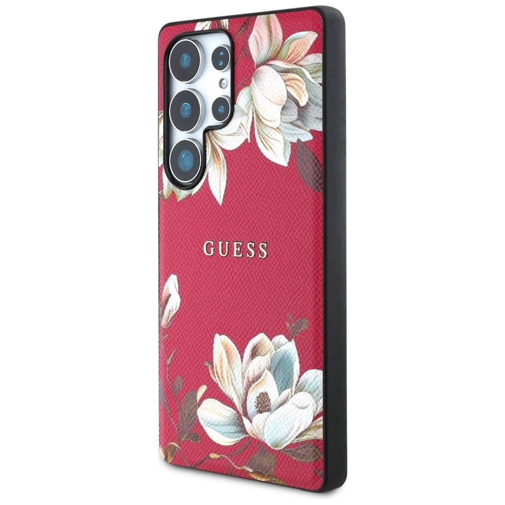Guess Grained Printed Flower Pattern MagSafe Case for Samsung Galaxy S25 Ultra Fuchsia_1