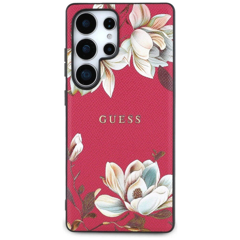 Guess Grained Printed Flower Pattern MagSafe Case for Samsung Galaxy S25 Ultra Fuchsia_2
