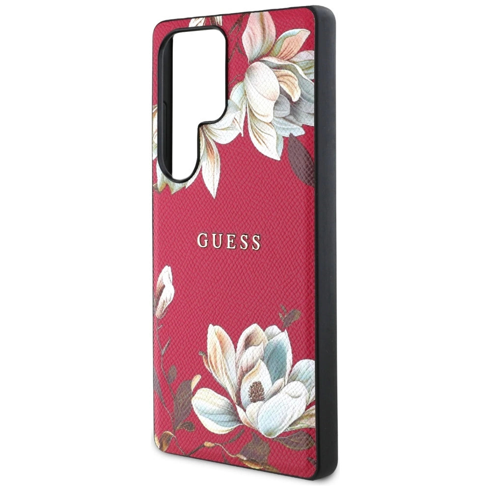 Guess Grained Printed Flower Pattern MagSafe Case for Samsung Galaxy S25 Ultra Fuchsia_5