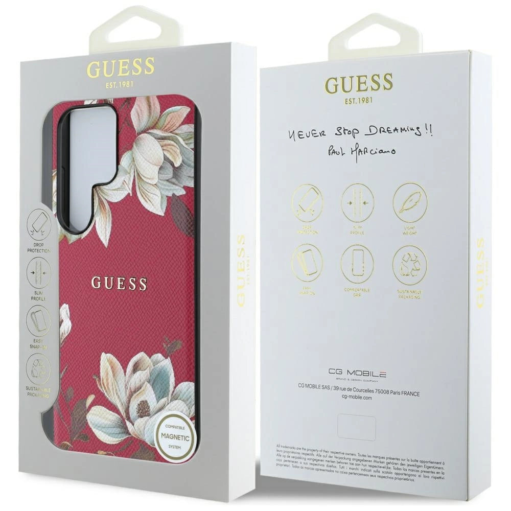 Guess Grained Printed Flower Pattern MagSafe Case for Samsung Galaxy S25 Ultra Fuchsia_7