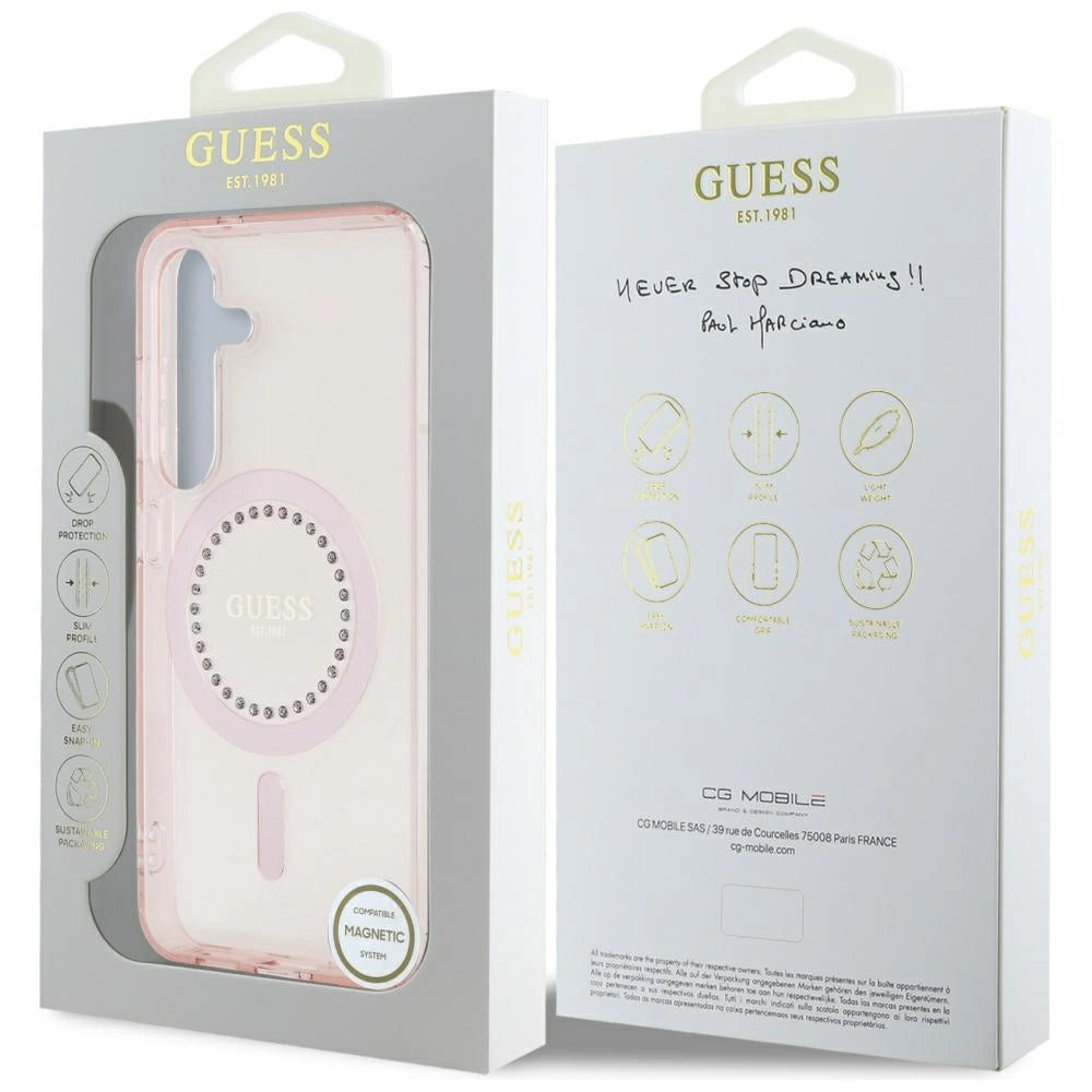 Guess Rhinestones Printed Classic Logo MagSafe Samsung Galaxy S25 Case Pink_7