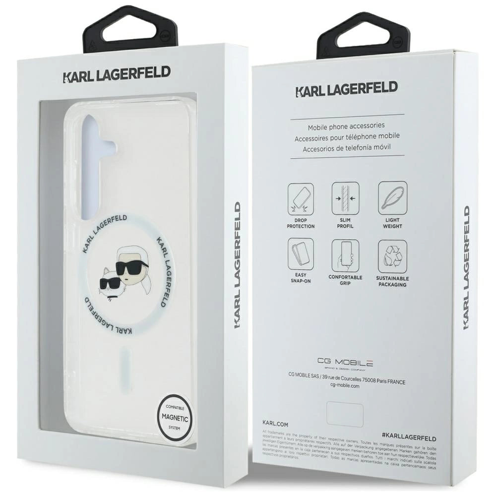 Case Karl Lagerfeld Button Karl & Choupette Heads Printed Logo MagSafe Samsung Galaxy S25 white_7