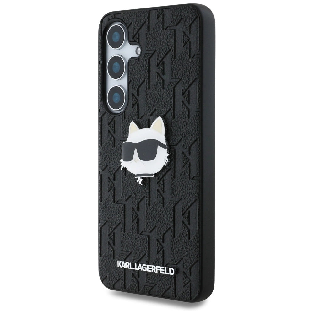 Karl Lagerfeld Leather Monogram Pin Logo Choupette Head Samsung Galaxy S25 Case Black_1
