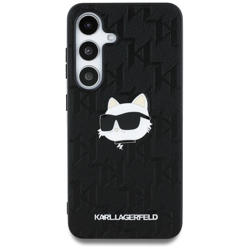 Karl Lagerfeld Leather Monogram Pin Logo Choupette Head Samsung Galaxy S25 Case Black_2
