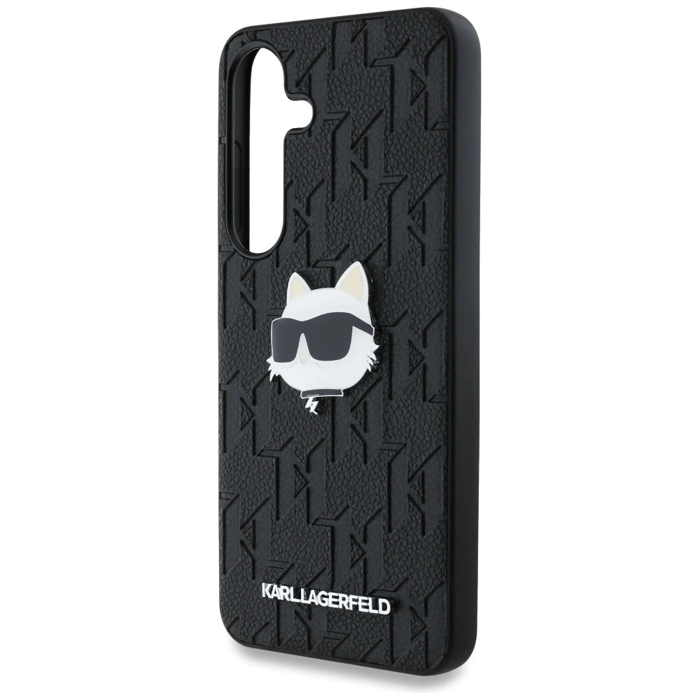 Karl Lagerfeld Leather Monogram Pin Logo Choupette Head Samsung Galaxy S25 Case Black_5