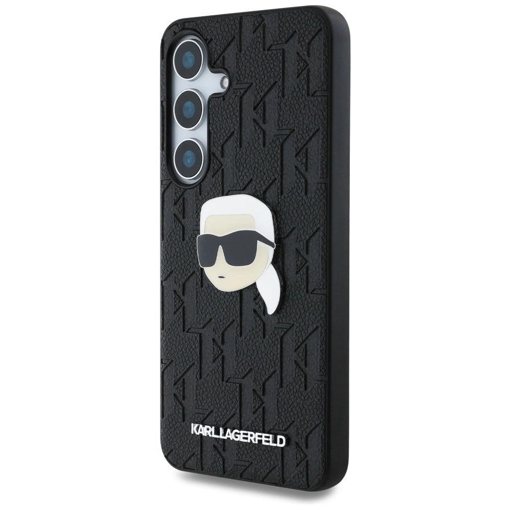 Karl Lagerfeld Leather Monogram Pin Logo Karl Head Samsung Galaxy S25 Case Black_1
