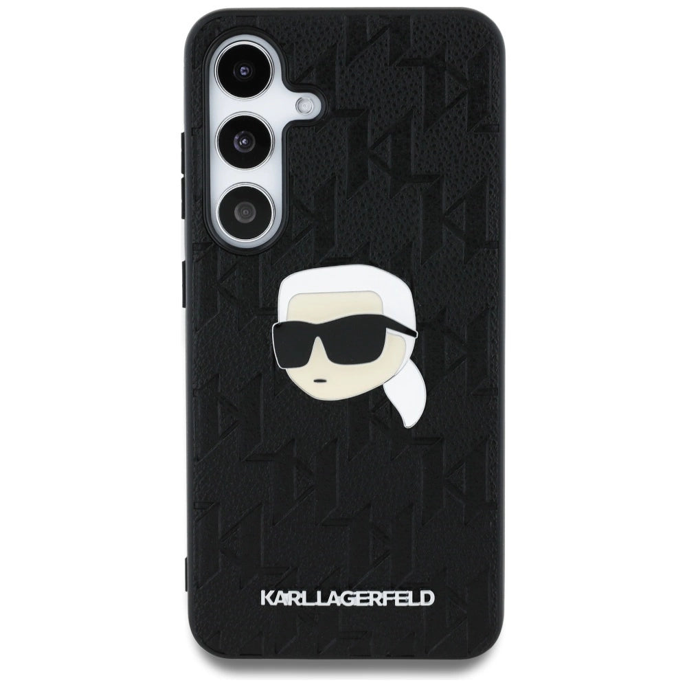 Karl Lagerfeld Leather Monogram Pin Logo Karl Head Samsung Galaxy S25 Case Black_2