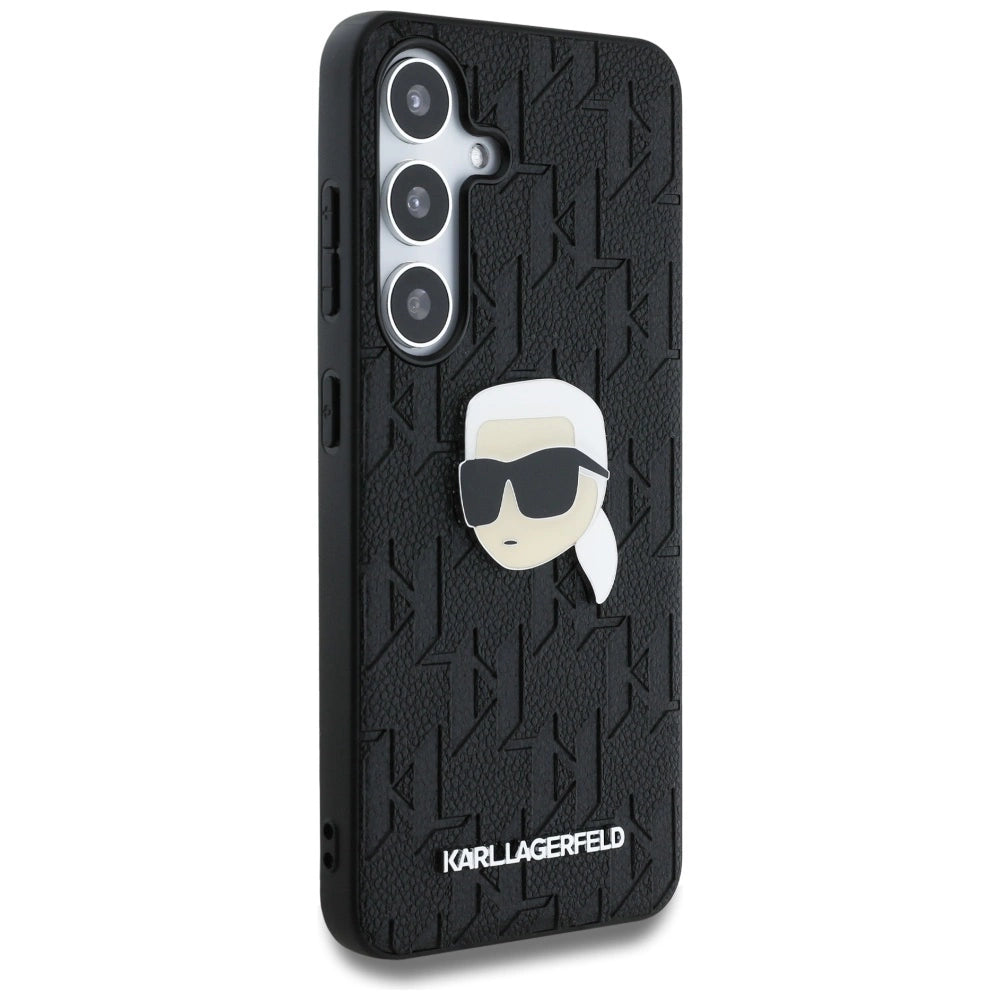 Karl Lagerfeld Leather Monogram Pin Logo Karl Head Samsung Galaxy S25 Case Black_3