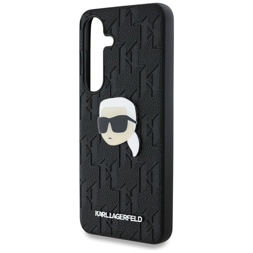Karl Lagerfeld Leather Monogram Pin Logo Karl Head Samsung Galaxy S25 Case Black_5