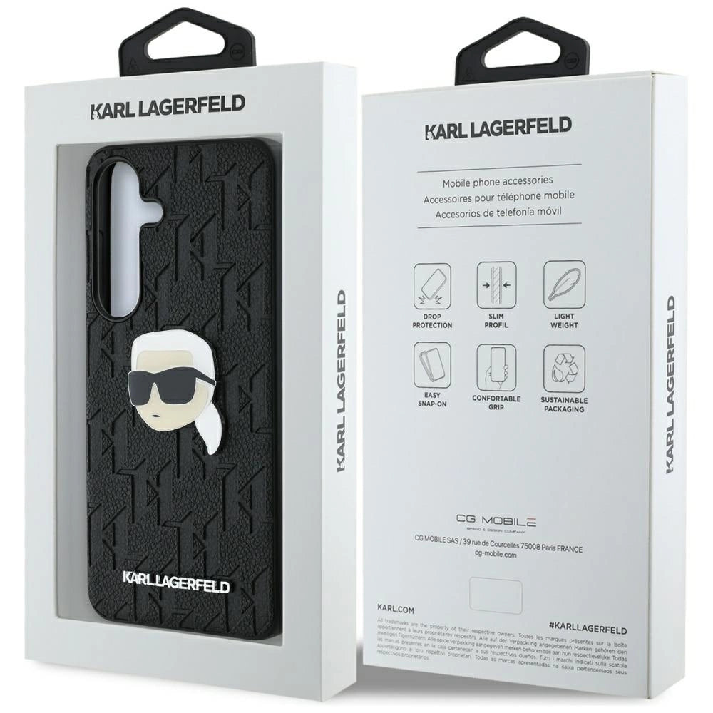 Karl Lagerfeld Leather Monogram Pin Logo Karl Head Samsung Galaxy S25 Case Black_7