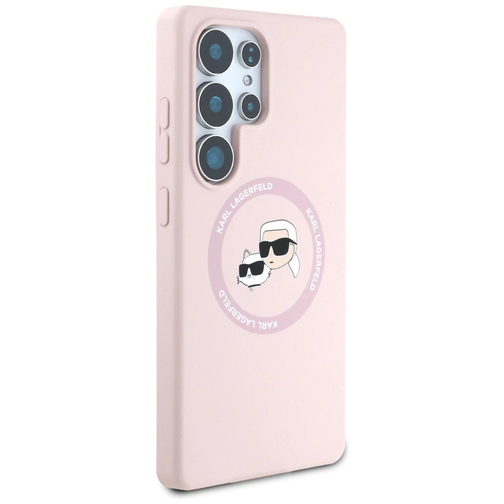 Karl Lagerfeld Silicone Double Heads And Circle MagSafe Samsung Galaxy S25 Ultra Case Pink_3