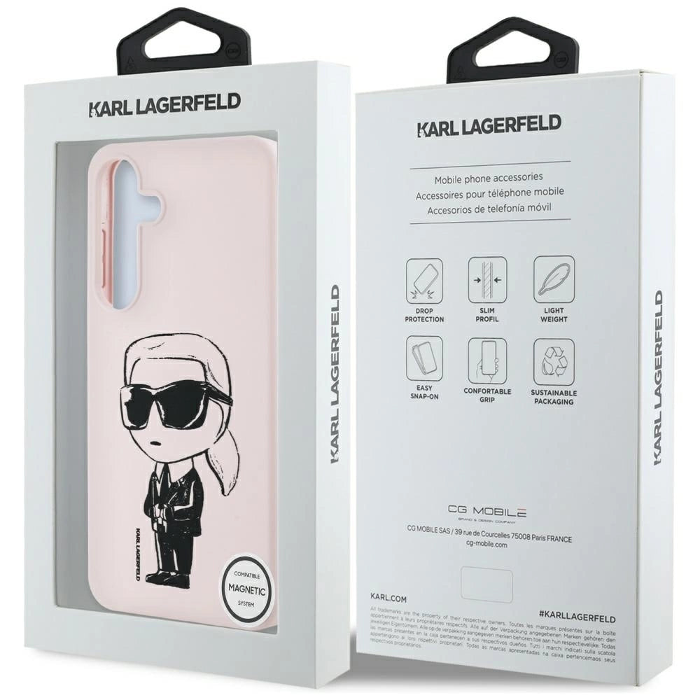 Case Karl Lagerfeld Silicone Graffiti Ikonik Printed Logo MagSafe Samsung Galaxy S25 pink_7