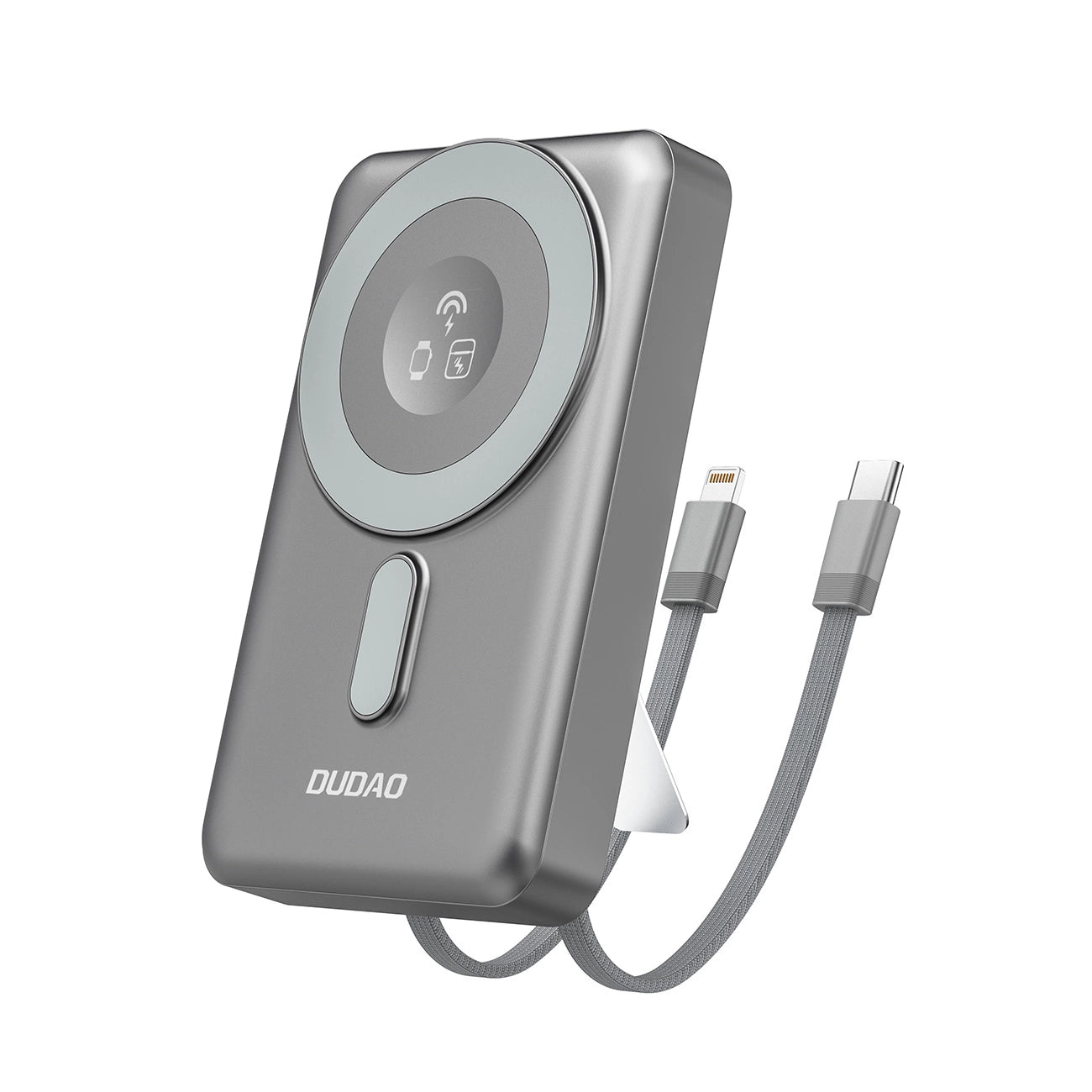 Dudao K29 10000mAh PD 20W MagSafe Power Bank with Metal Case, Stand and Built-in USB-C/ Lightning Cables - Gray_0