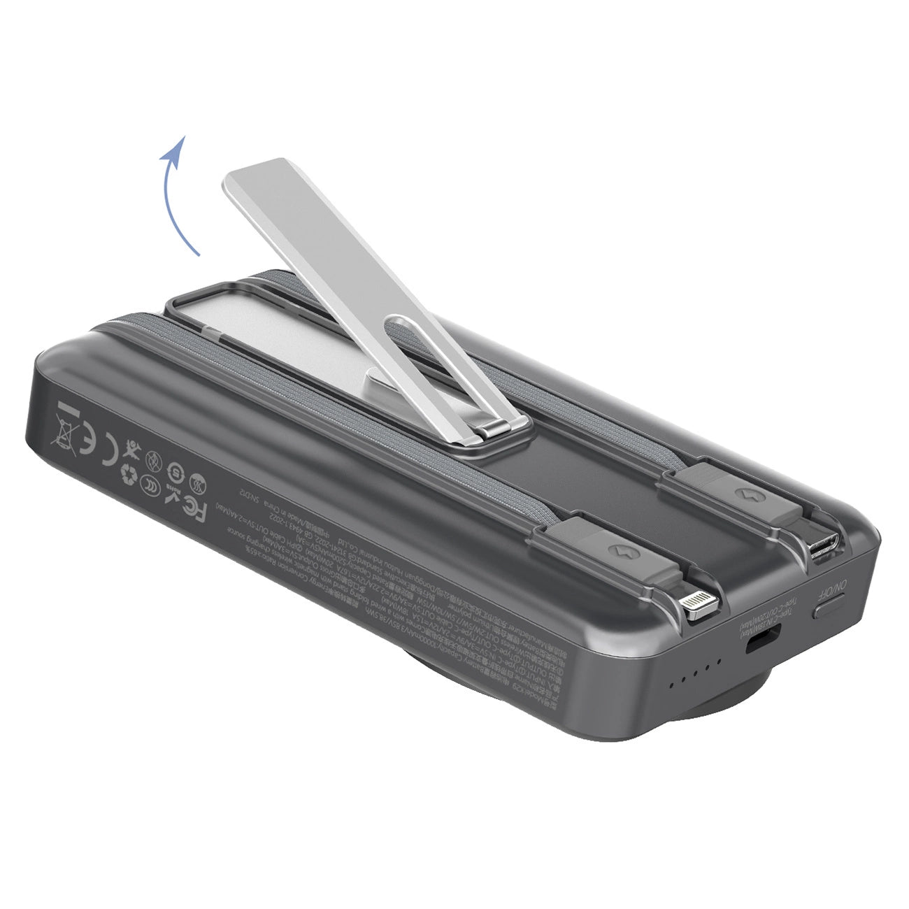 Dudao K29 10000mAh PD 20W MagSafe Power Bank with Metal Case, Stand and Built-in USB-C/ Lightning Cables - Gray_6