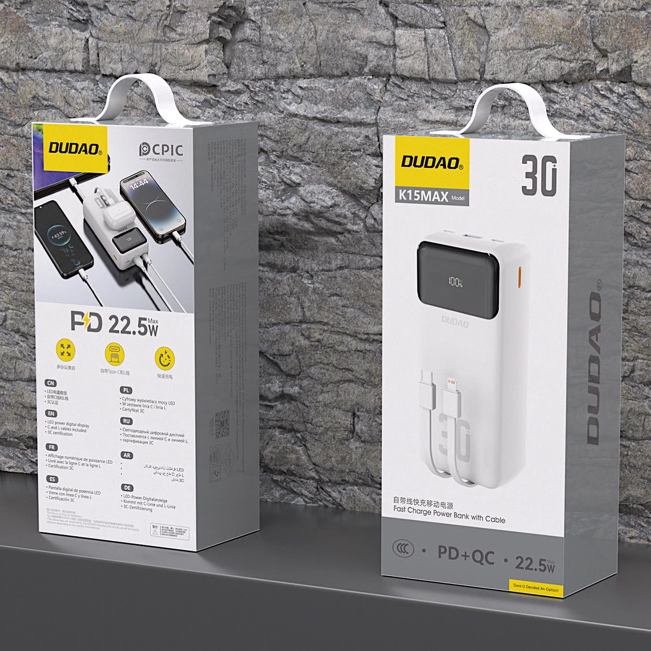 Dudao K15MAX 30000mAh PD 22.5W Powerbank with Built-in Cables - White_1