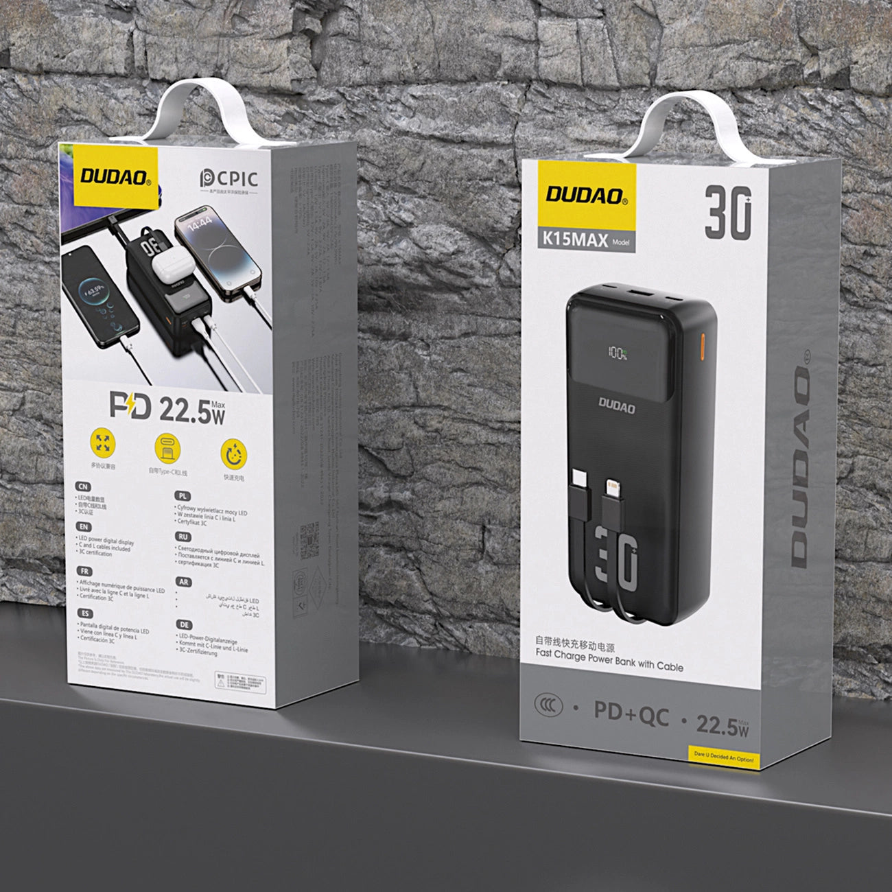 Dudao K15MAX 30000mAh PD 22.5W Powerbank with Built-in Cables - Black_1