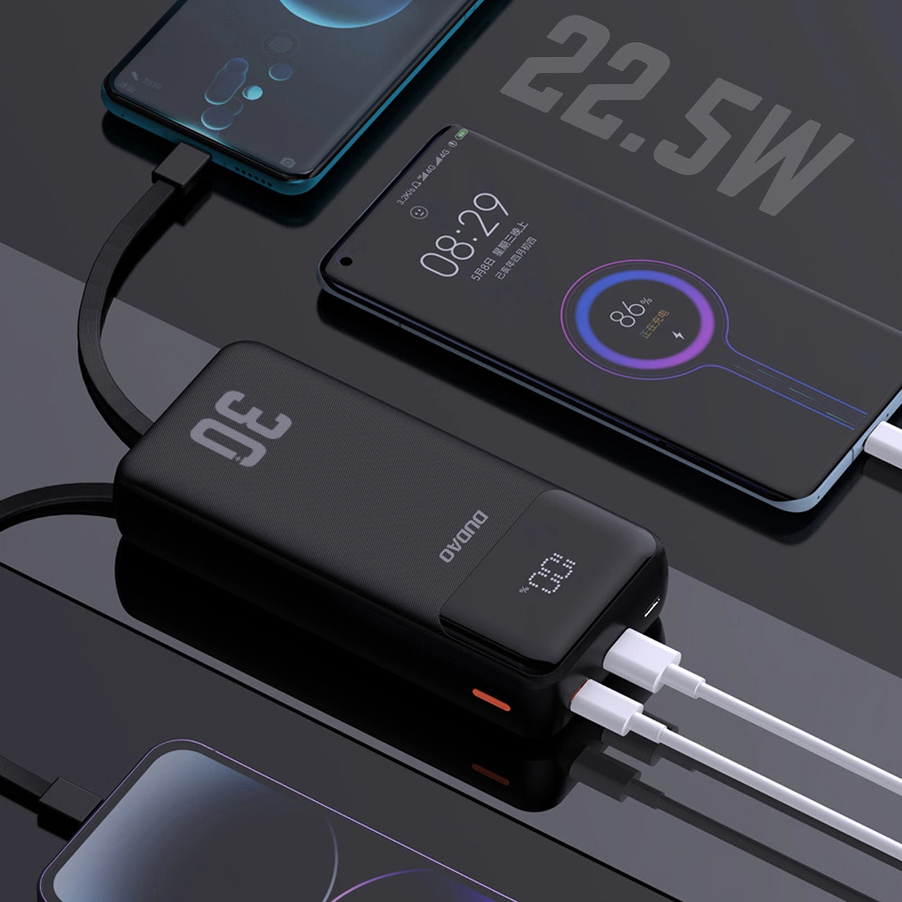 Dudao K15MAX 30000mAh PD 22.5W Powerbank with Built-in Cables - Black_3