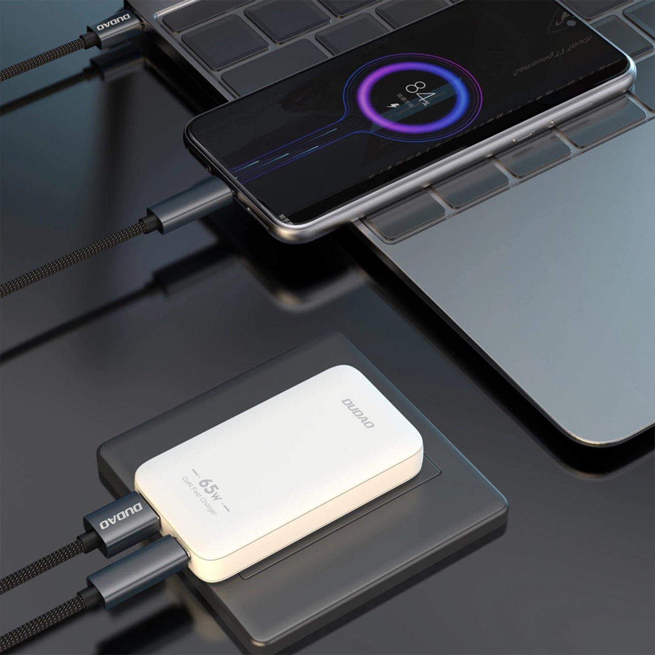 GaN Dudao A65Q 65W USB-A / USB-C PD Ultra-Thin Travel Wall Charger EU / US - White_5